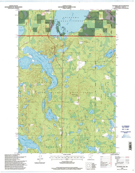 Classic USGS Thunder Lake Minnesota 7.5'x7.5' Topo Map Image