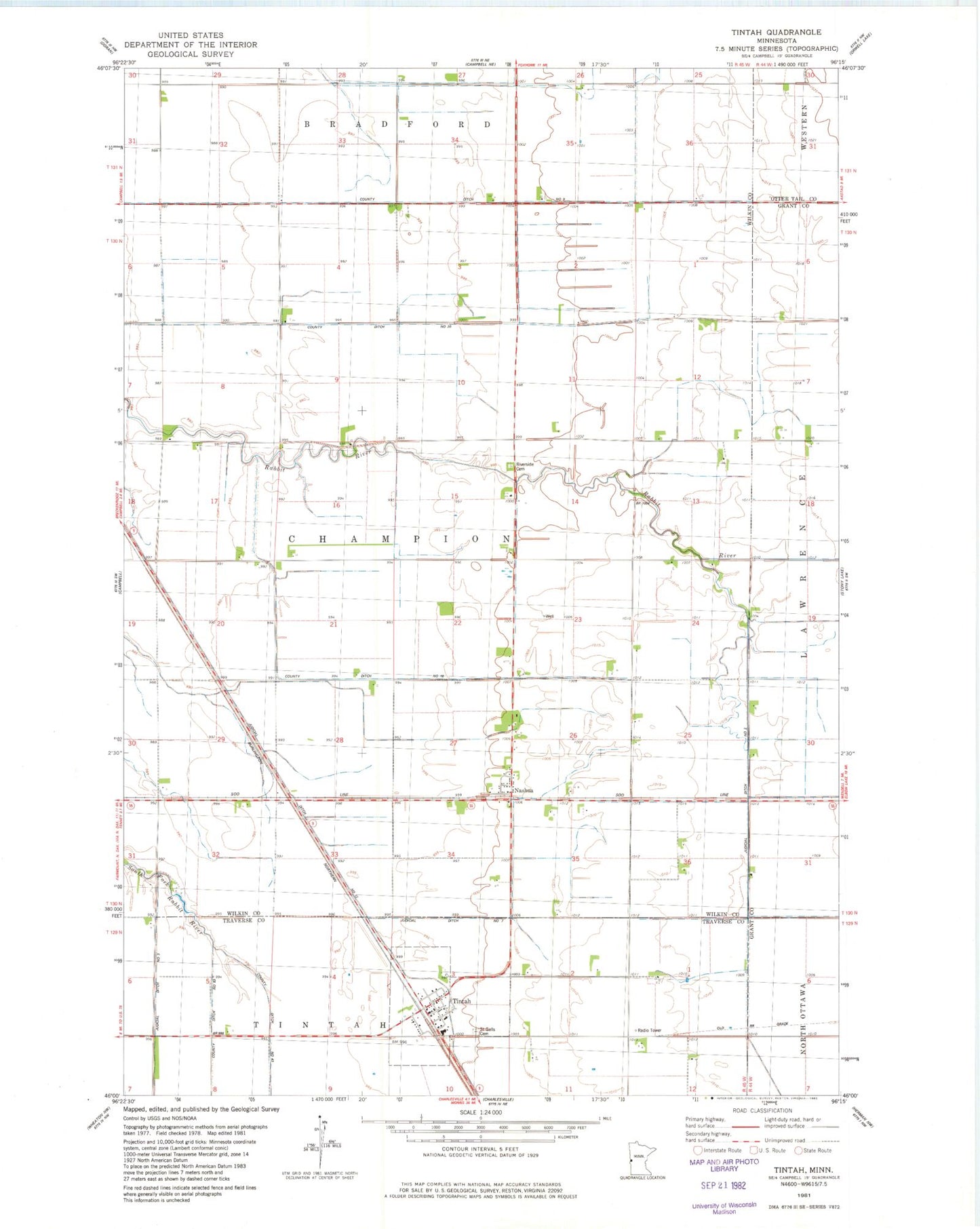 Classic USGS Tintah Minnesota 7.5'x7.5' Topo Map Image