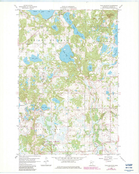 Classic USGS Toad Mountain Minnesota 7.5'x7.5' Topo Map Image