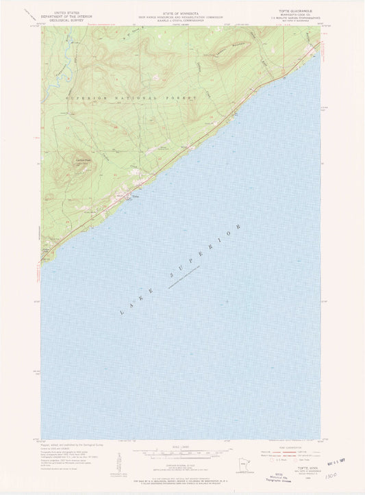 Classic USGS Tofte Minnesota 7.5'x7.5' Topo Map Image