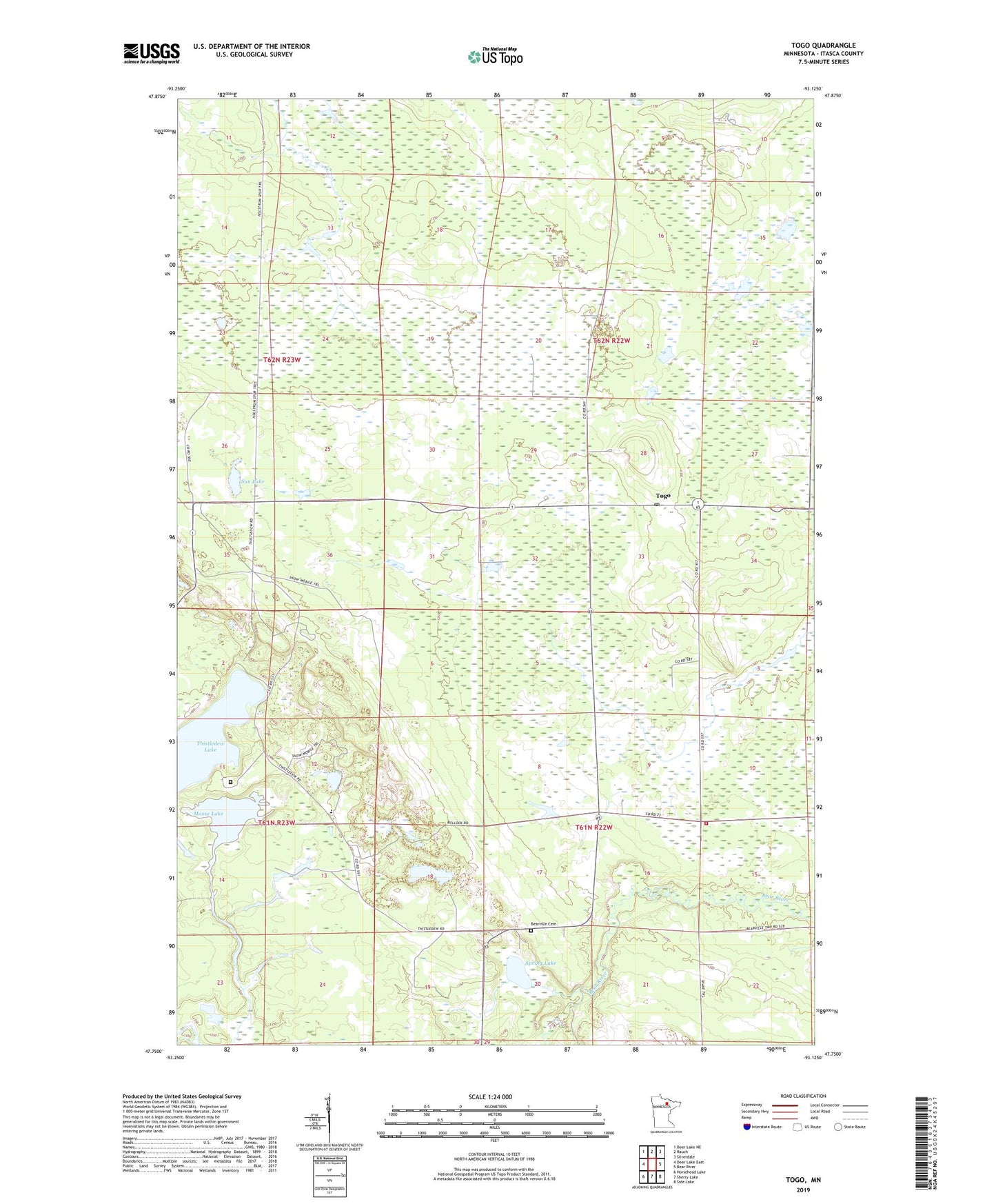 Togo Minnesota US Topo Map Image