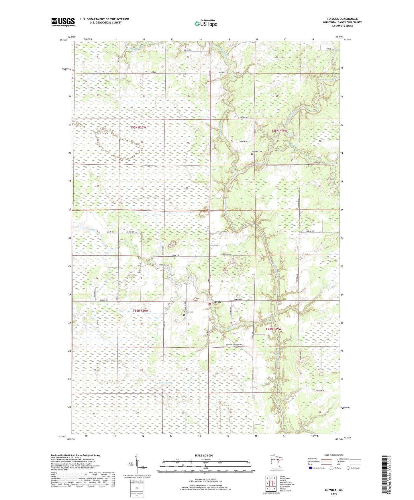Toivola Minnesota US Topo Map Image