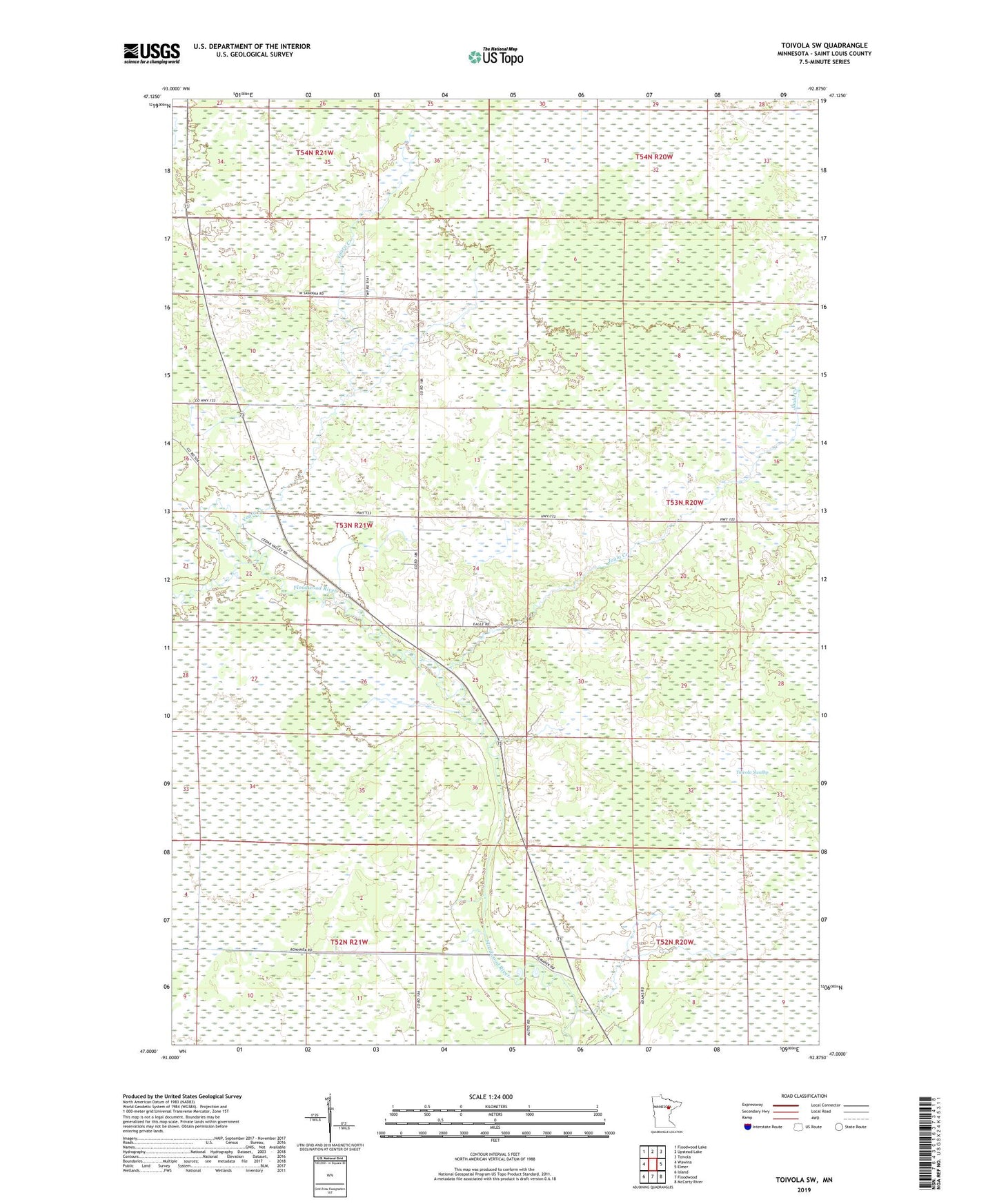 Toivola SW Minnesota US Topo Map Image