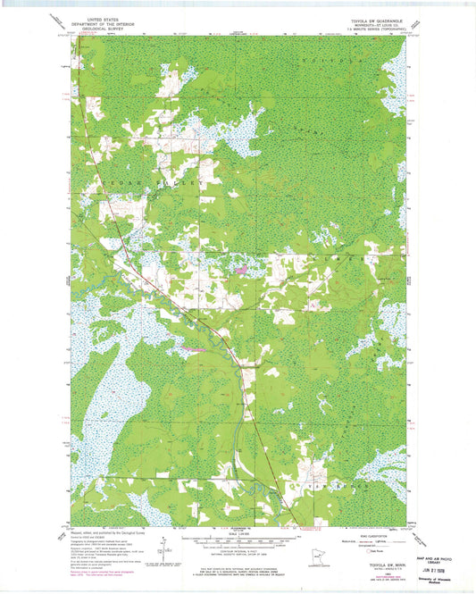 Classic USGS Toivola SW Minnesota 7.5'x7.5' Topo Map Image