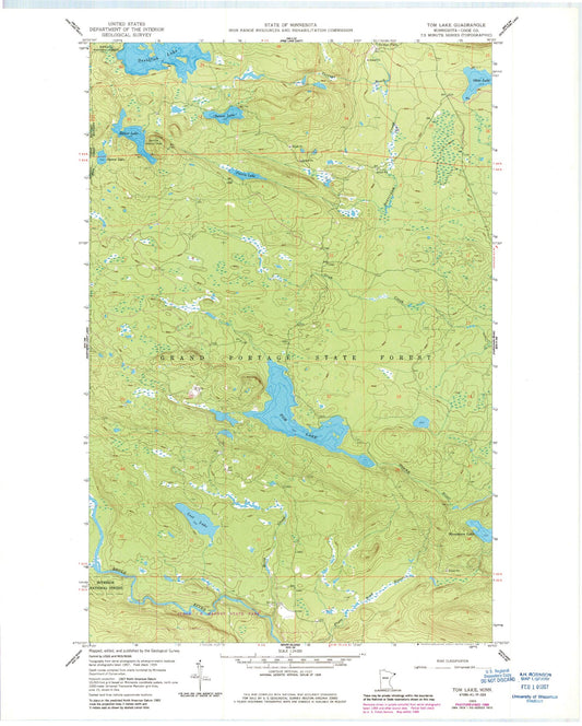 Classic USGS Tom Lake Minnesota 7.5'x7.5' Topo Map Image