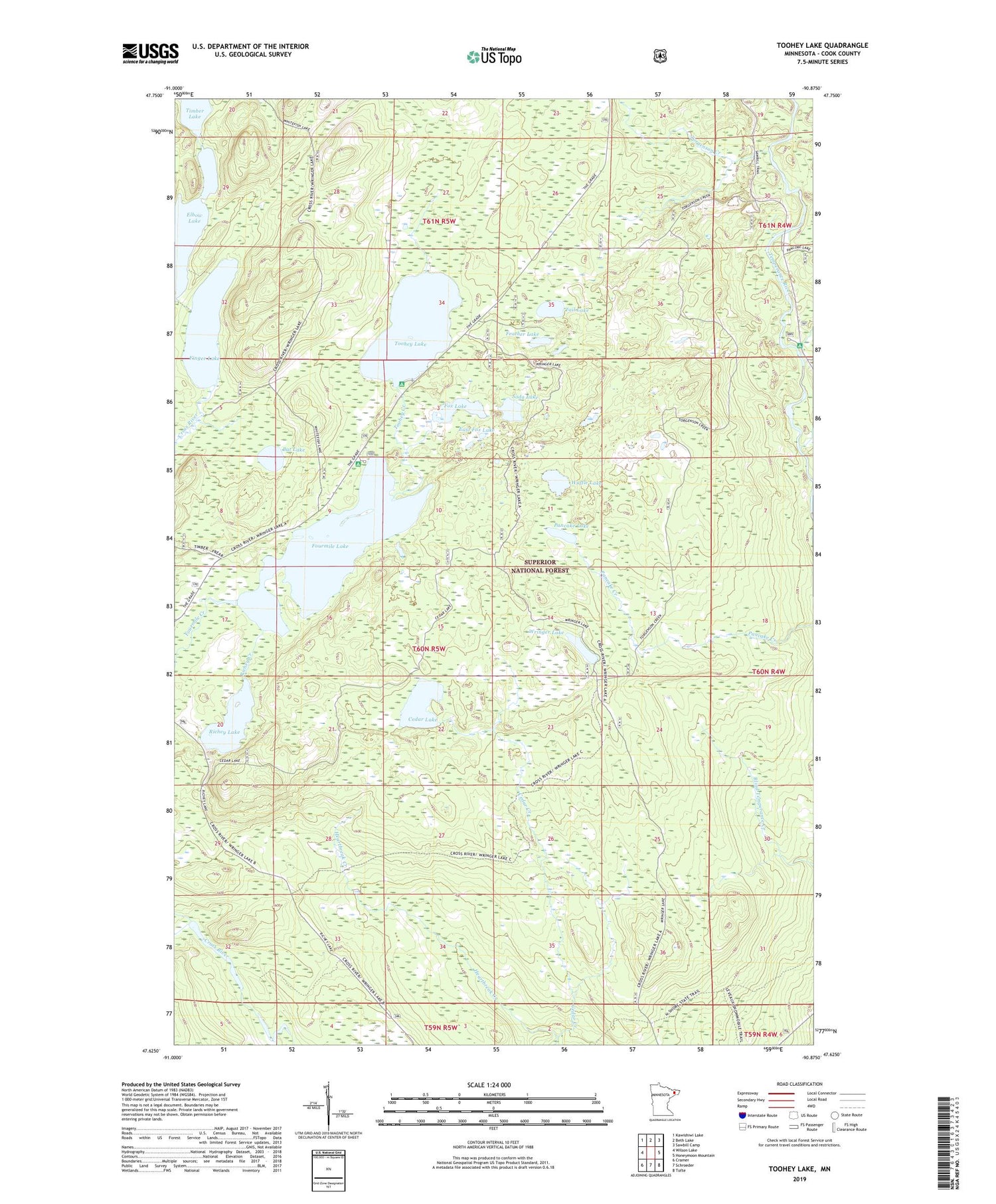 Toohey Lake Minnesota US Topo Map Image