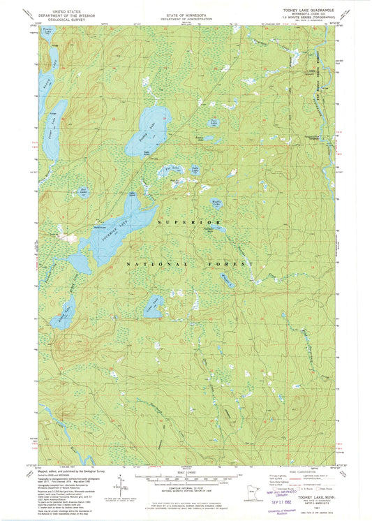 Classic USGS Toohey Lake Minnesota 7.5'x7.5' Topo Map Image