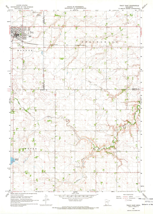 Classic USGS Tracy East Minnesota 7.5'x7.5' Topo Map Image