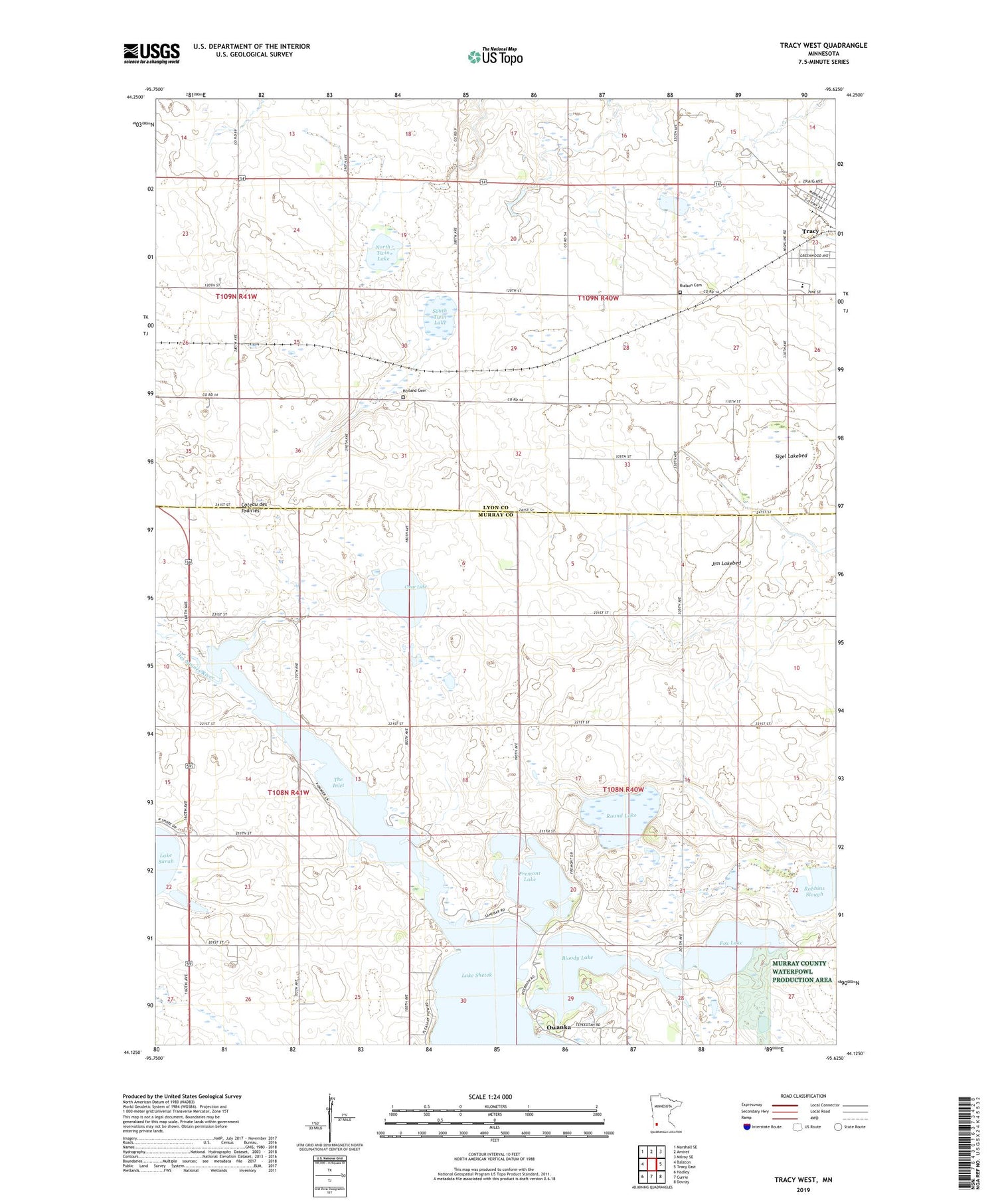 Tracy West Minnesota US Topo Map Image