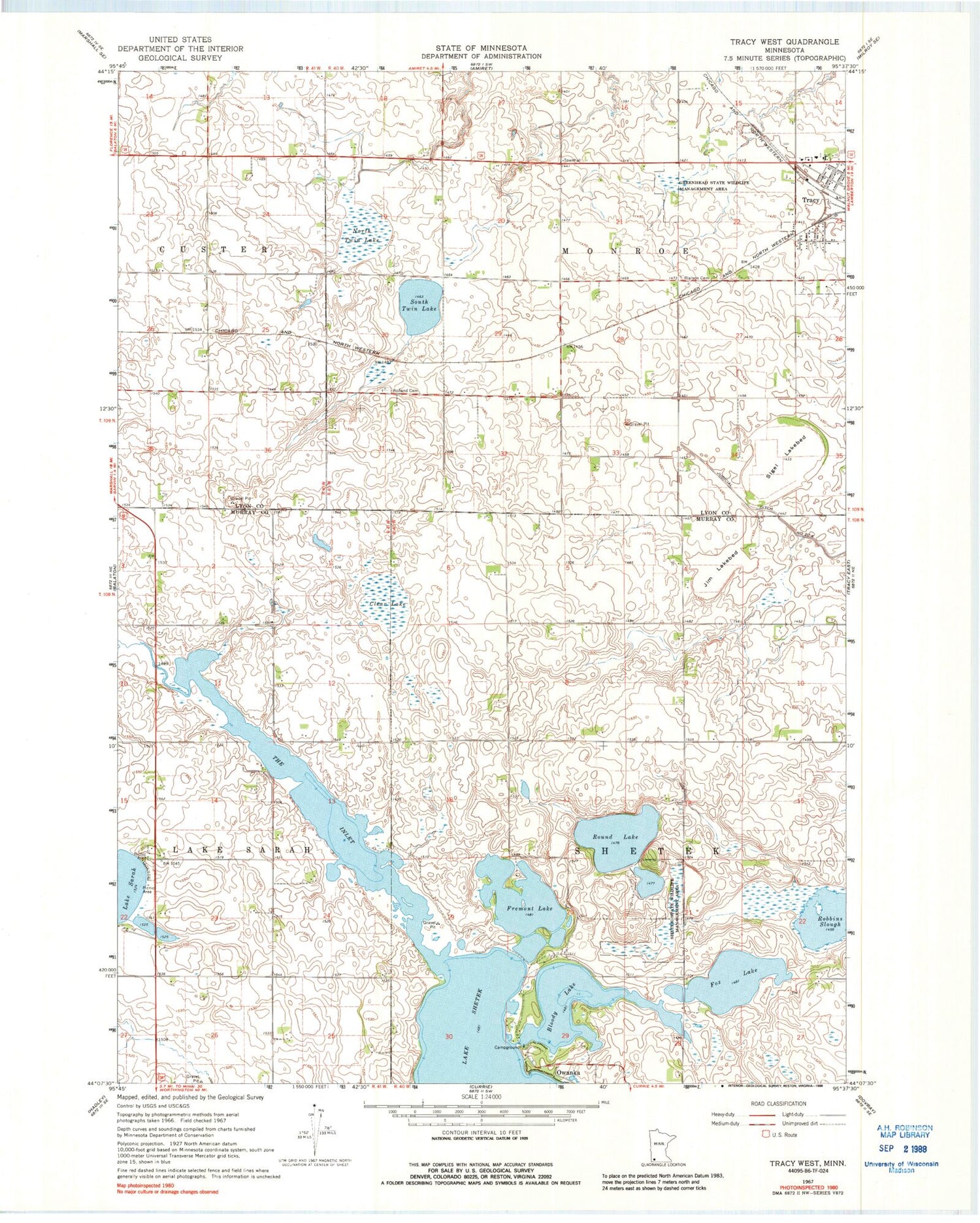 Classic USGS Tracy West Minnesota 7.5'x7.5' Topo Map Image