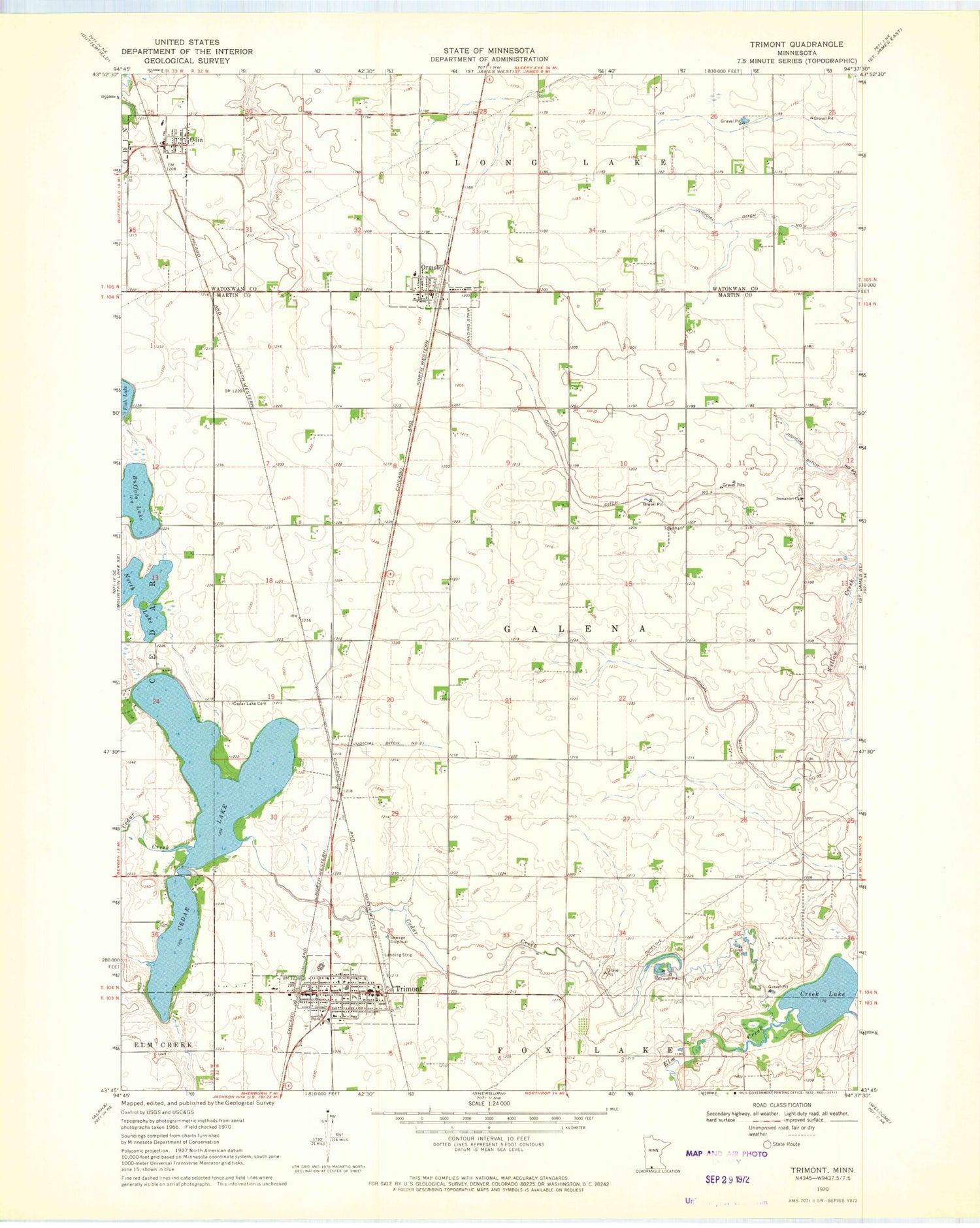 Classic USGS Trimont Minnesota 7.5'x7.5' Topo Map Image