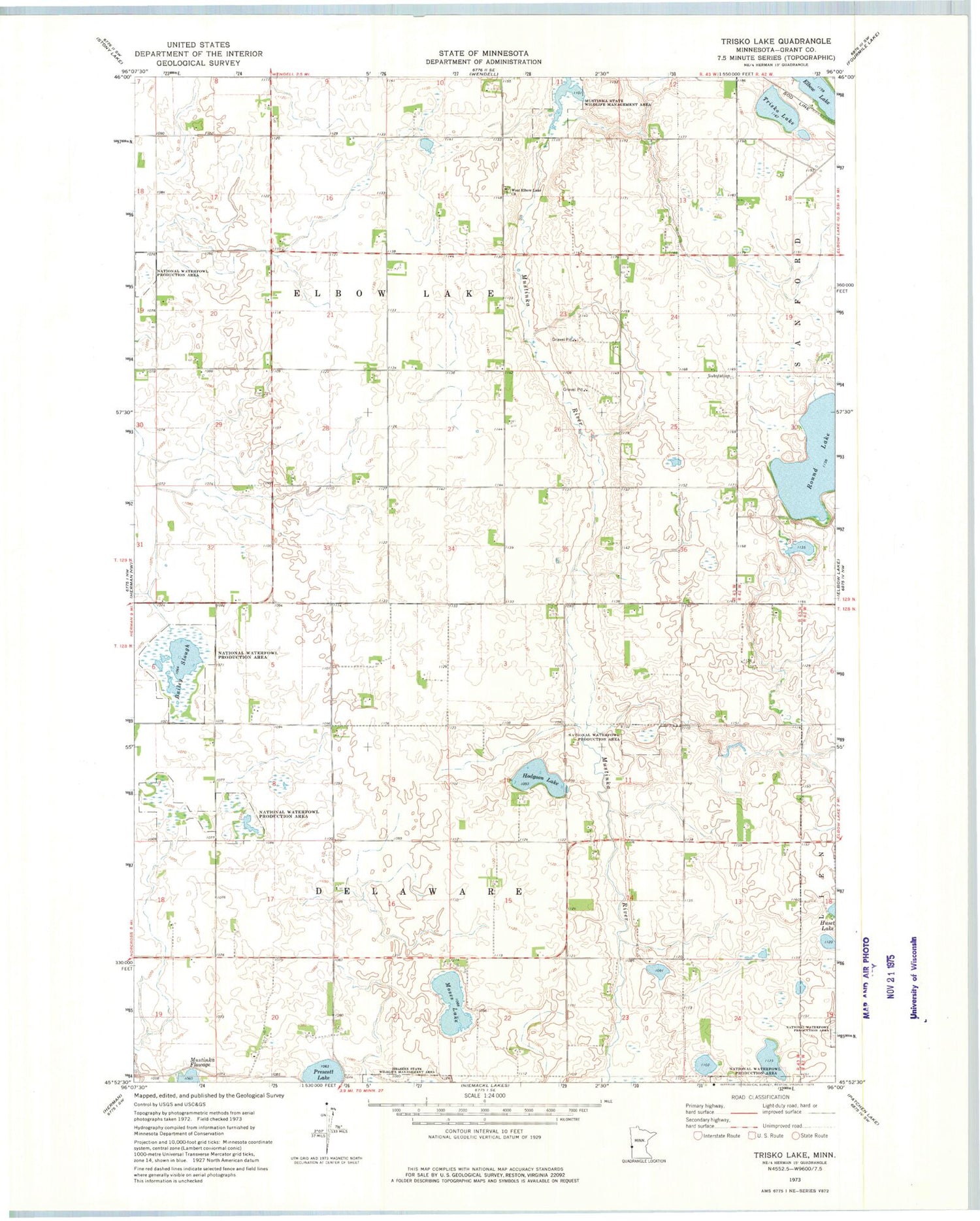 Classic USGS Trisko Lake Minnesota 7.5'x7.5' Topo Map Image