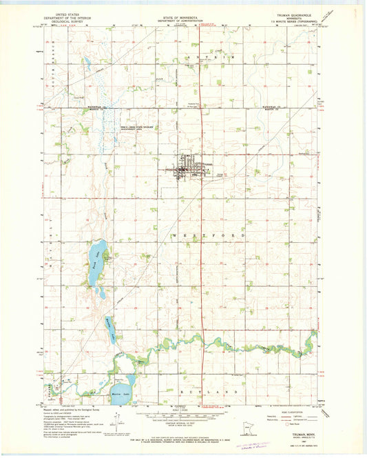 Classic USGS Truman Minnesota 7.5'x7.5' Topo Map Image