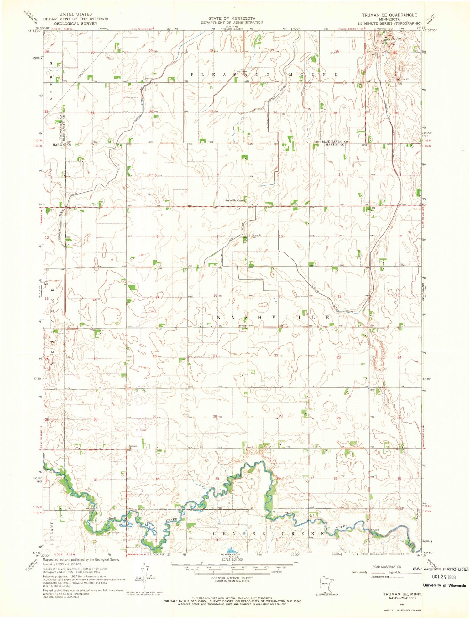 Classic USGS Truman SE Minnesota 7.5'x7.5' Topo Map Image