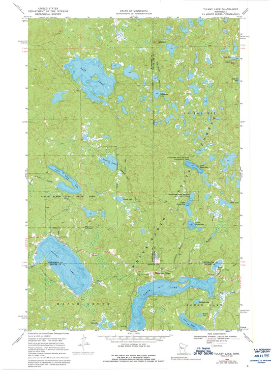 Classic USGS Tulaby Lake Minnesota 7.5'x7.5' Topo Map Image