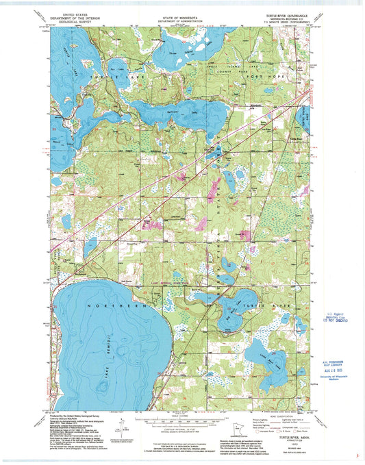 Classic USGS Turtle River Minnesota 7.5'x7.5' Topo Map Image