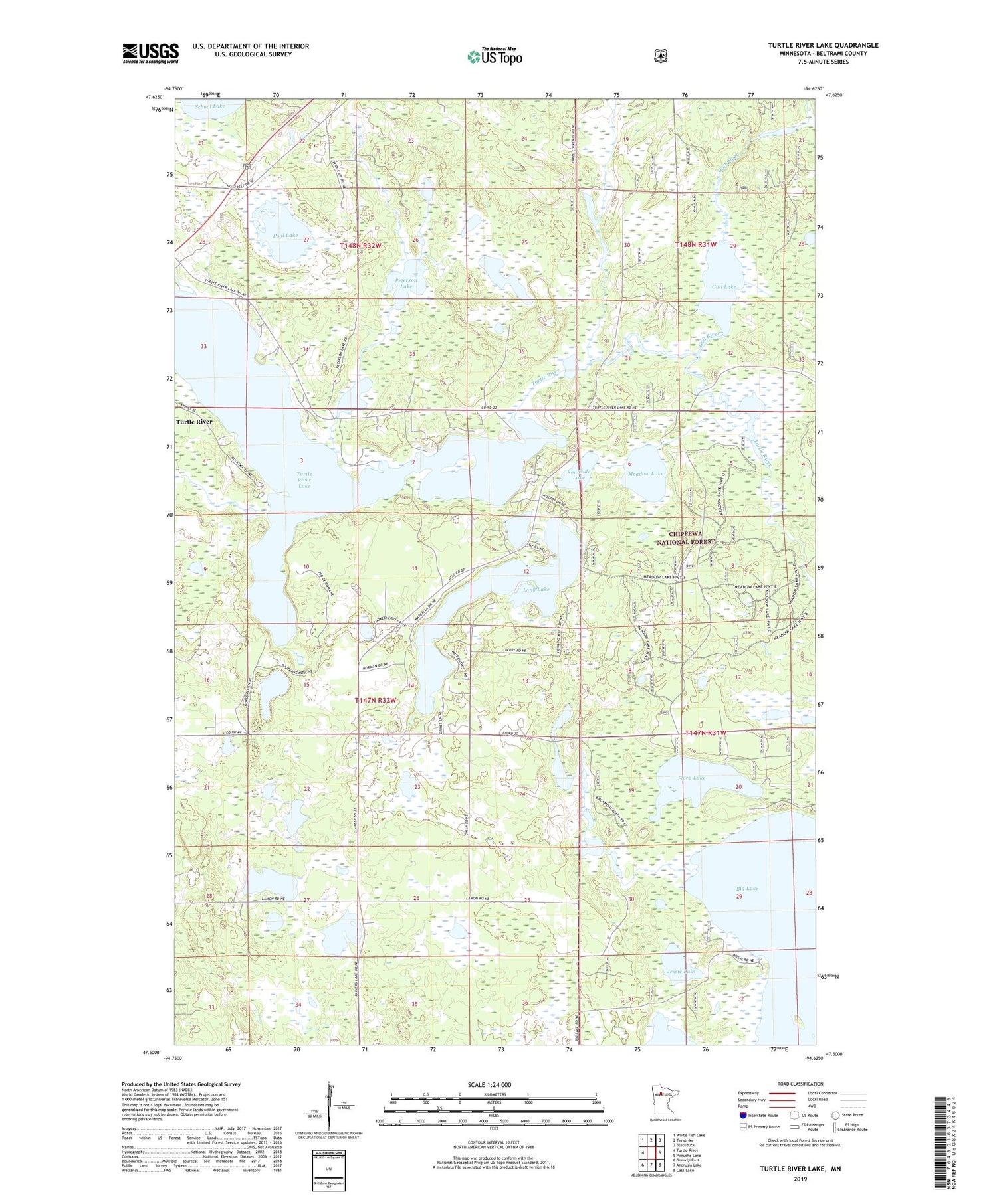 Turtle River Lake Minnesota US Topo Map Image