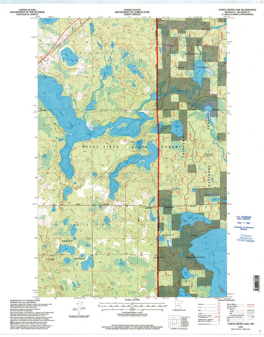 Classic USGS Turtle River Lake Minnesota 7.5'x7.5' Topo Map Image