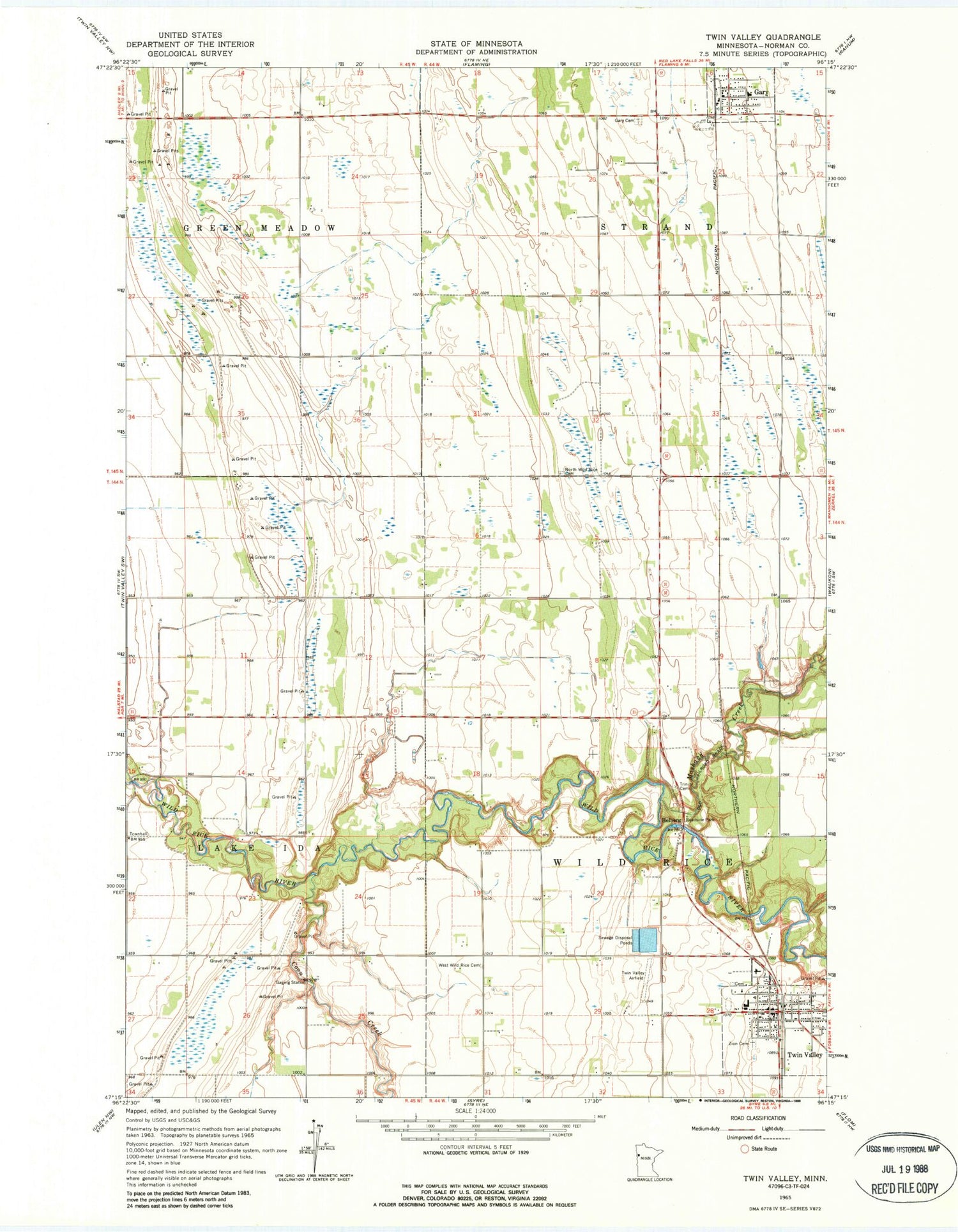 Classic USGS Twin Valley Minnesota 7.5'x7.5' Topo Map Image