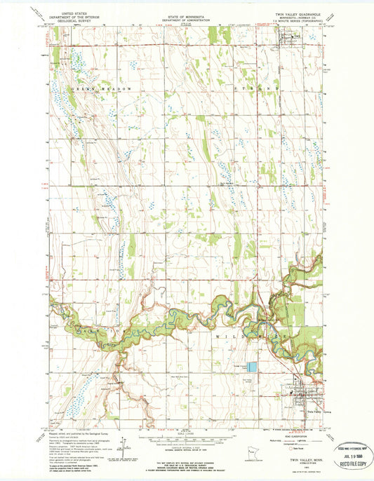 Classic USGS Twin Valley Minnesota 7.5'x7.5' Topo Map Image