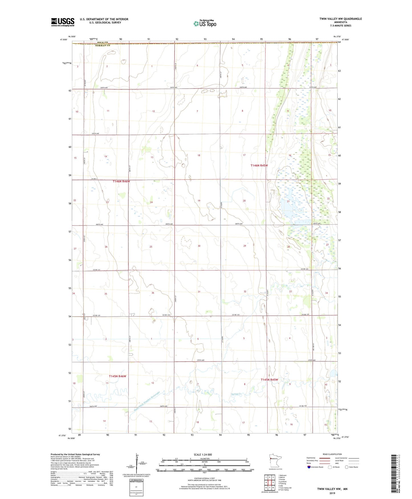 Twin Valley NW Minnesota US Topo Map Image