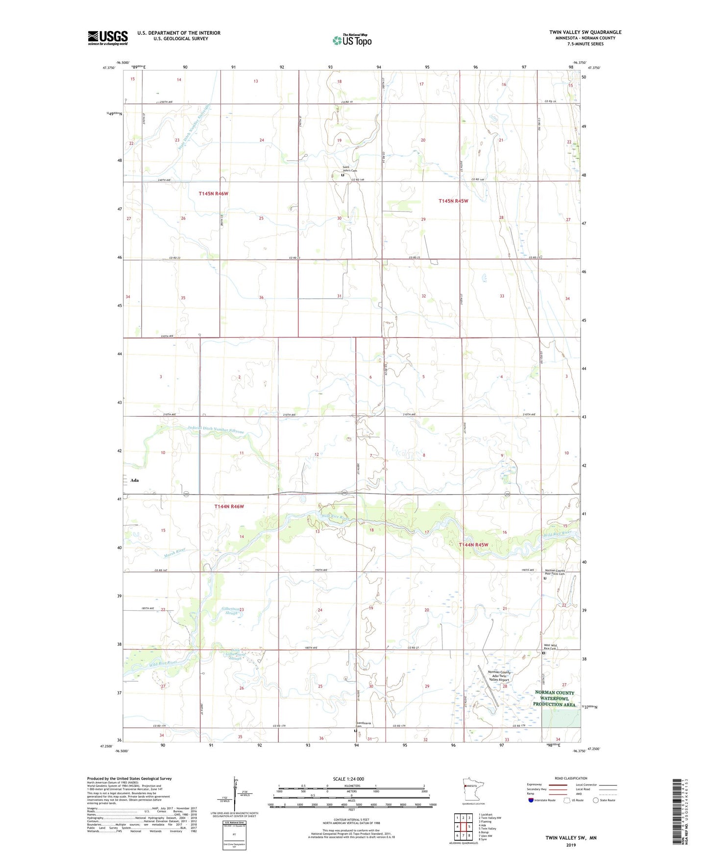 Twin Valley SW Minnesota US Topo Map Image