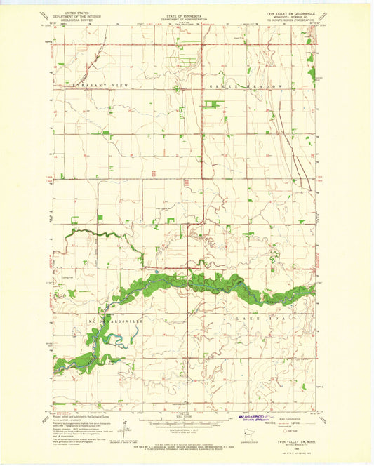 Classic USGS Twin Valley SW Minnesota 7.5'x7.5' Topo Map Image