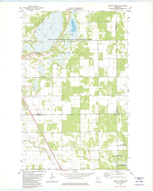 Classic USGS Twistal Swamp Minnesota 7.5'x7.5' Topo Map Image