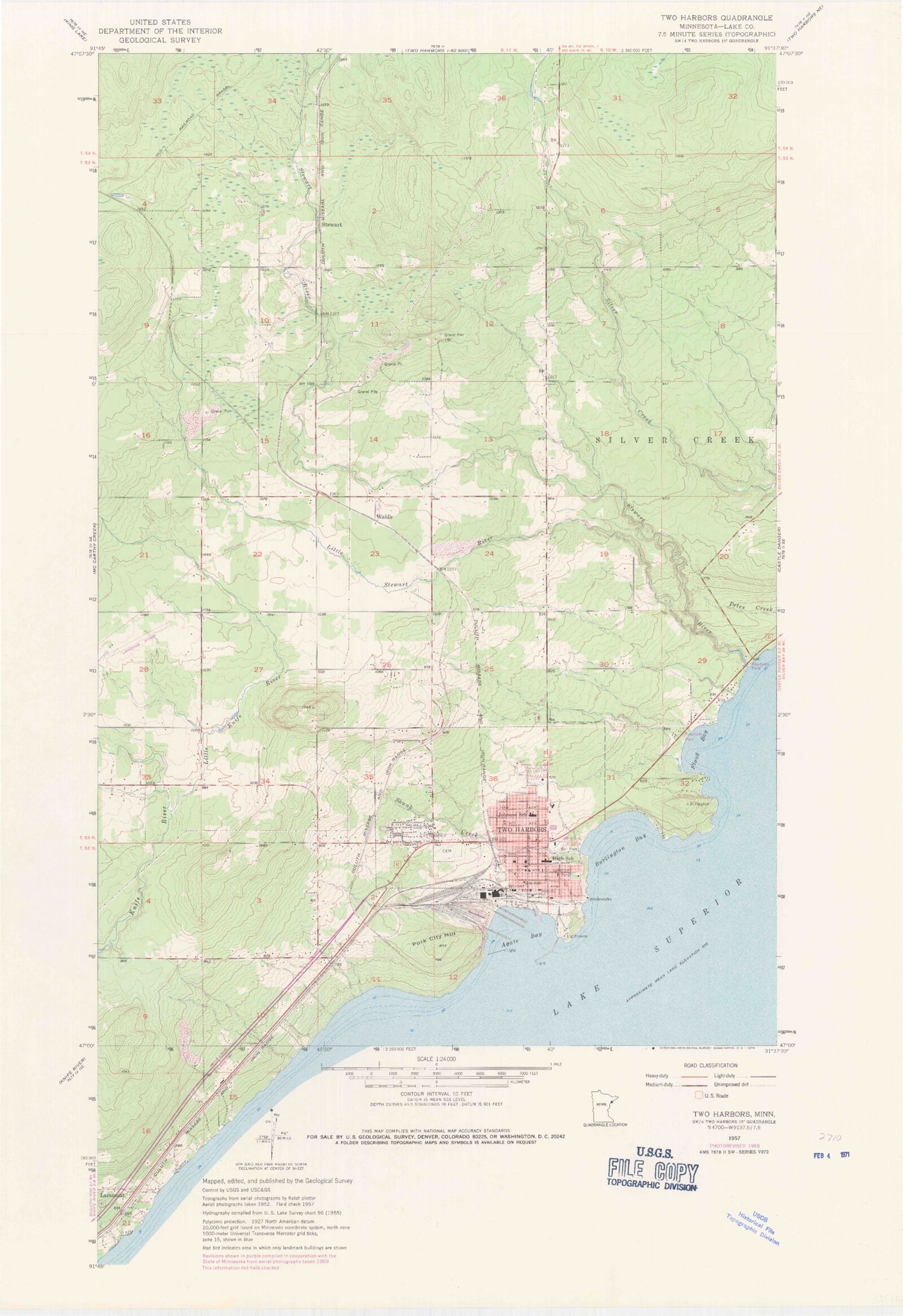 Classic USGS Two Harbors Minnesota 7.5'x7.5' Topo Map Image