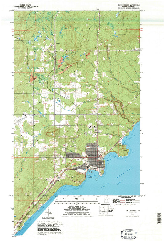 Classic USGS Two Harbors Minnesota 7.5'x7.5' Topo Map Image