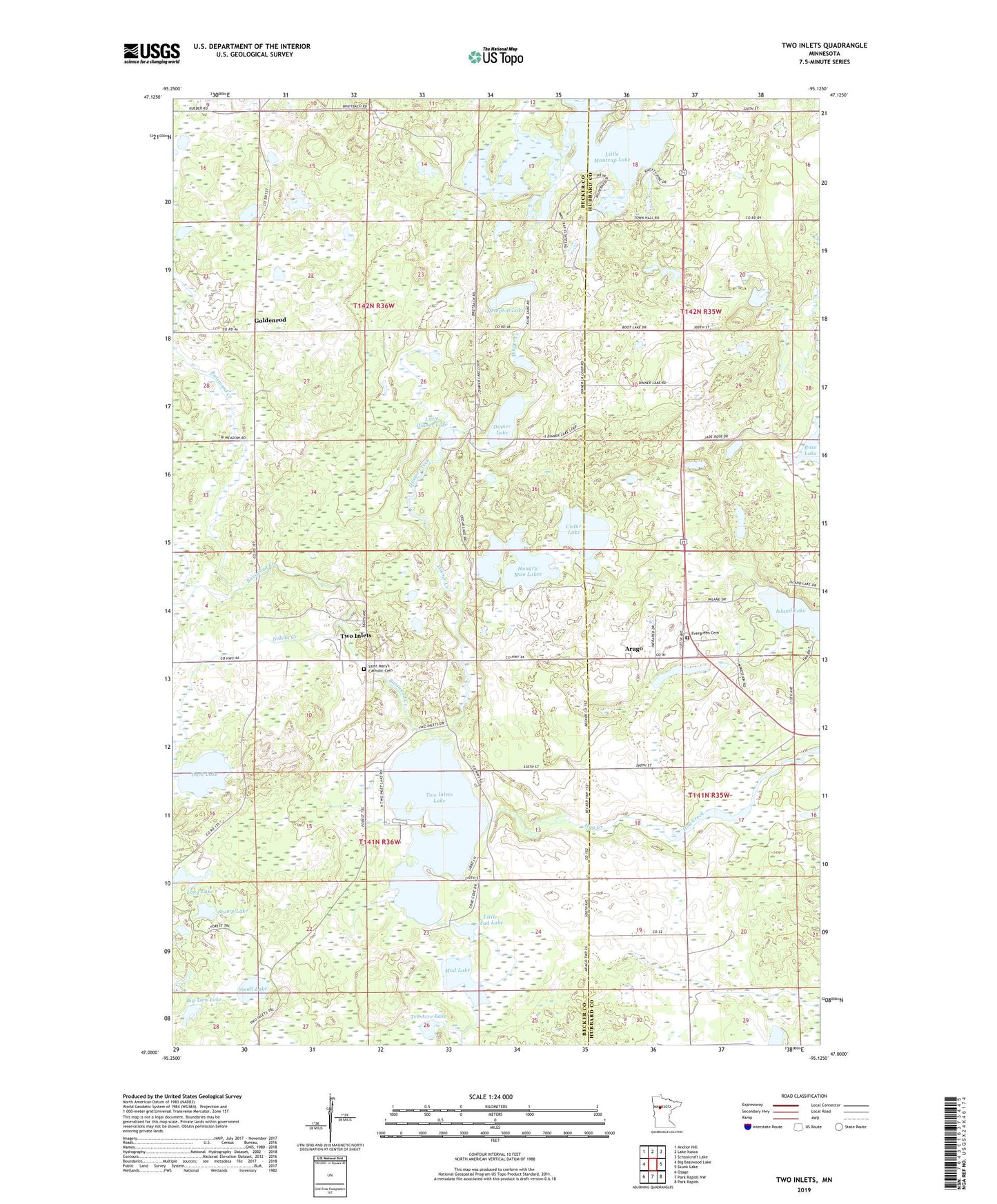 Two Inlets Minnesota US Topo Map Image
