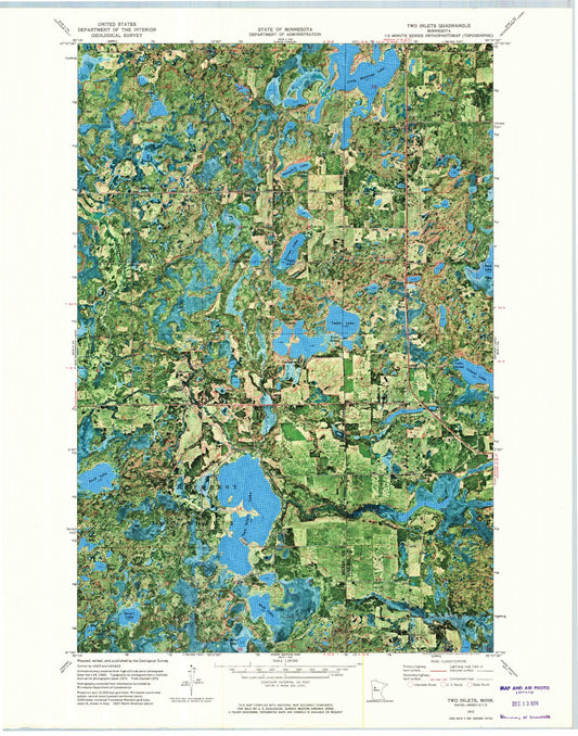 Classic USGS Two Inlets Minnesota 7.5'x7.5' Topo Map Image
