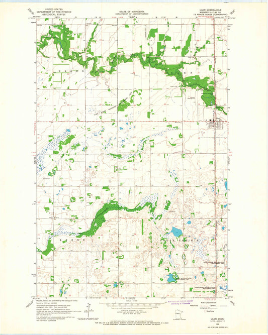 Classic USGS Ulen Minnesota 7.5'x7.5' Topo Map Image