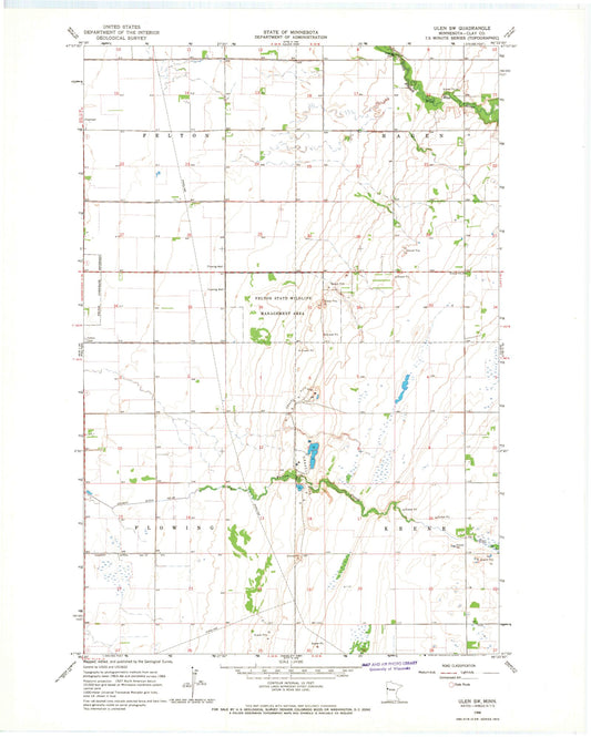 Classic USGS Ulen SW Minnesota 7.5'x7.5' Topo Map Image