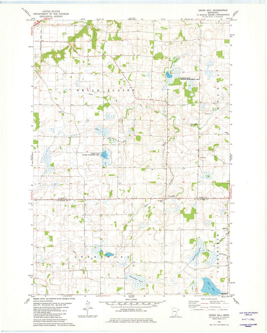 Classic USGS Union Hill Minnesota 7.5'x7.5' Topo Map Image