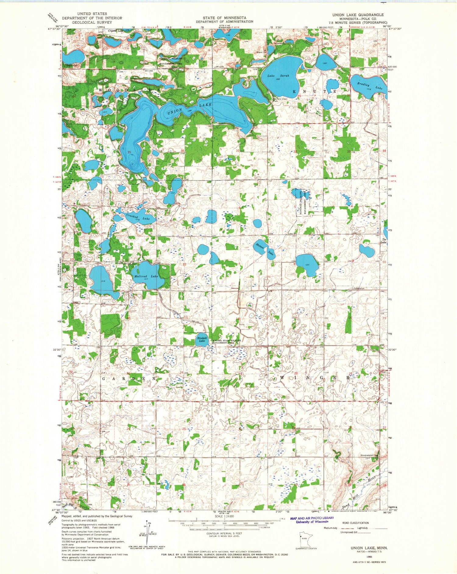 Classic USGS Union Lake Minnesota 7.5'x7.5' Topo Map Image