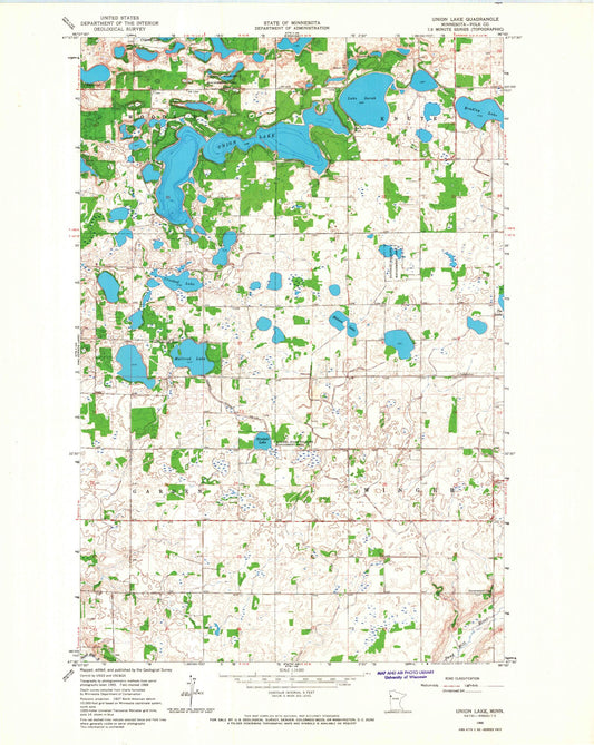 Classic USGS Union Lake Minnesota 7.5'x7.5' Topo Map Image