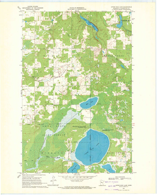Classic USGS Upper Rice Lake Minnesota 7.5'x7.5' Topo Map Image