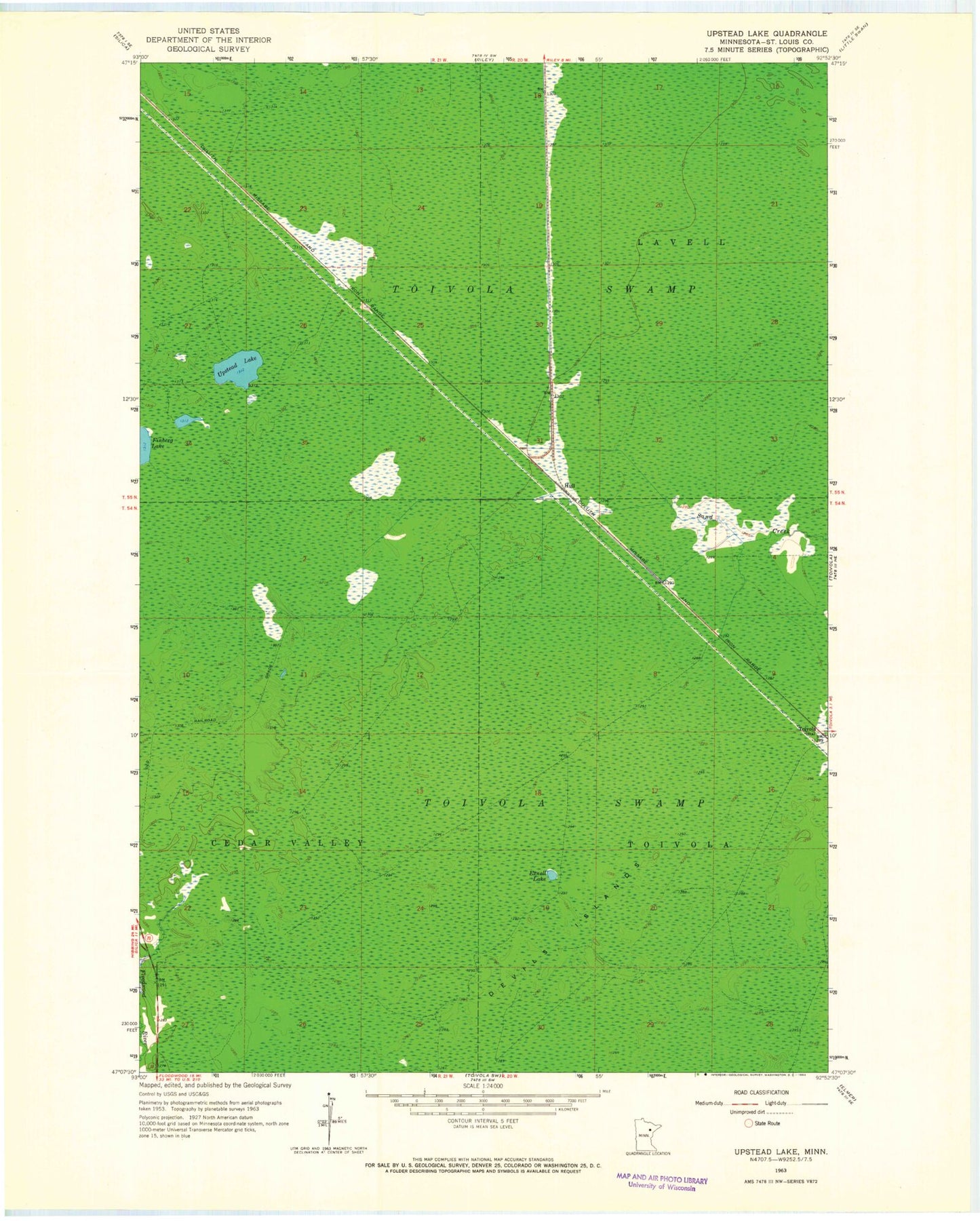 Classic USGS Upstead Lake Minnesota 7.5'x7.5' Topo Map Image