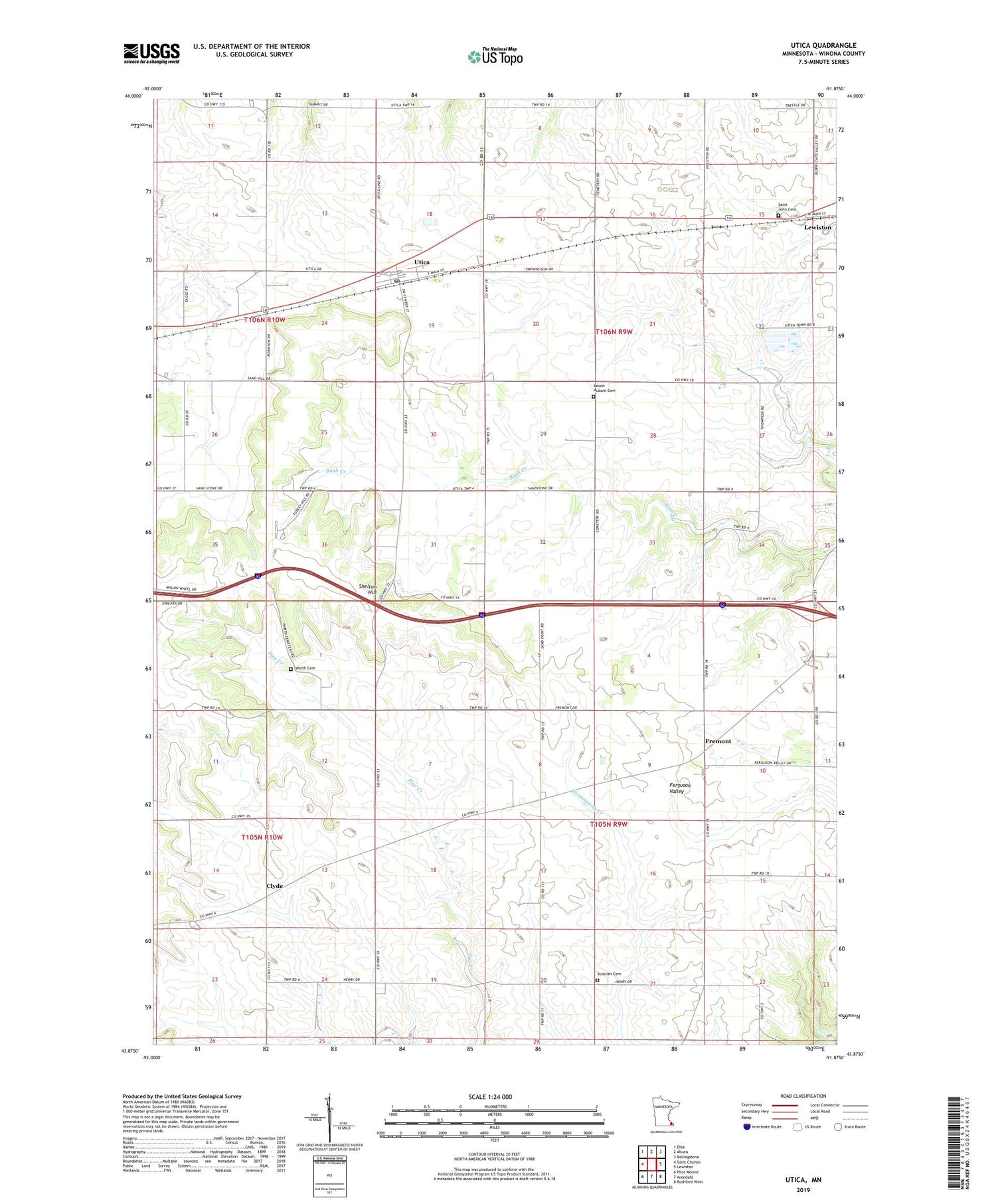 Utica Minnesota US Topo Map Image