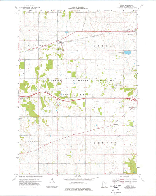 Classic USGS Utica Minnesota 7.5'x7.5' Topo Map Image
