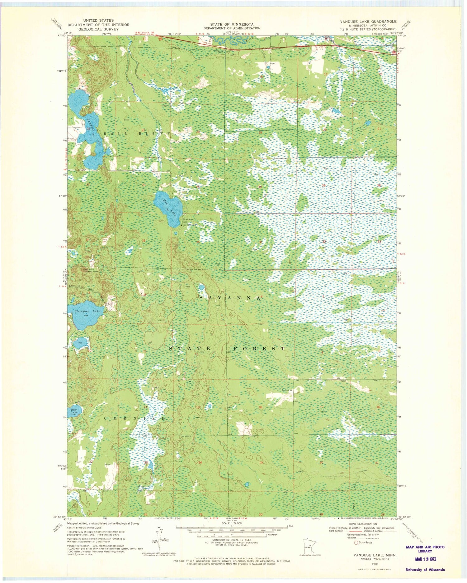 Classic USGS Vanduse Lake Minnesota 7.5'x7.5' Topo Map Image