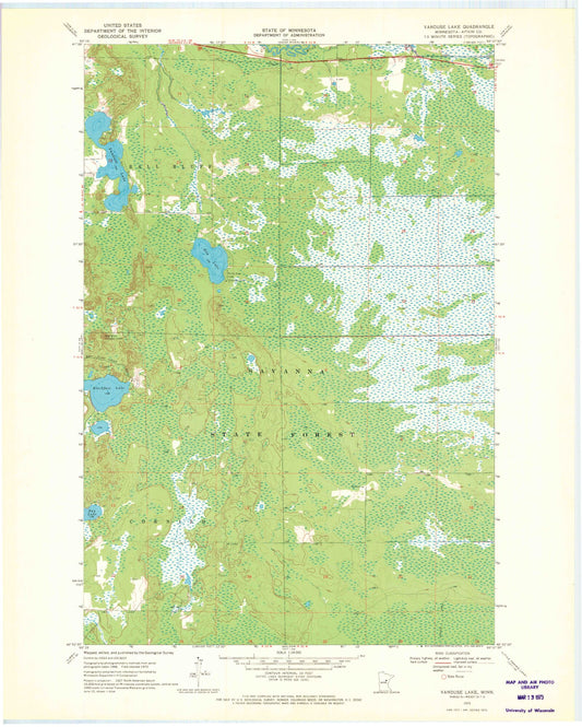 Classic USGS Vanduse Lake Minnesota 7.5'x7.5' Topo Map Image