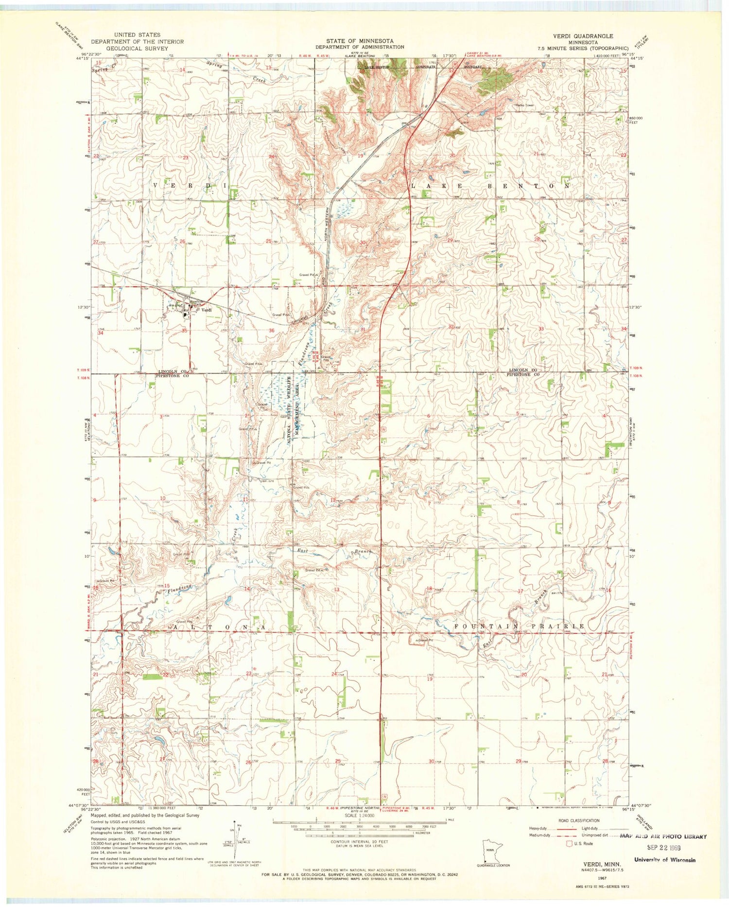 Classic USGS Verdi Minnesota 7.5'x7.5' Topo Map Image
