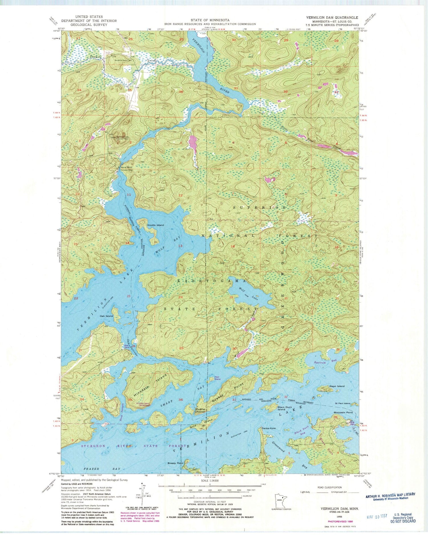 Classic USGS Vermilion Dam Minnesota 7.5'x7.5' Topo Map Image