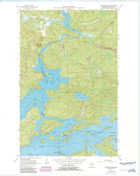 Classic USGS Vermilion Dam Minnesota 7.5'x7.5' Topo Map Image