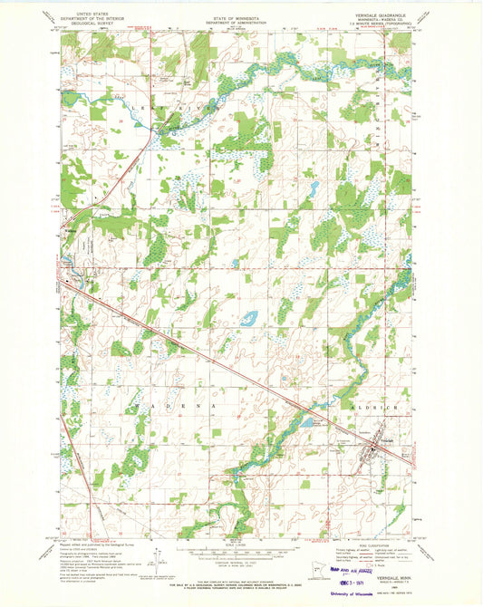 Classic USGS Verndale Minnesota 7.5'x7.5' Topo Map Image