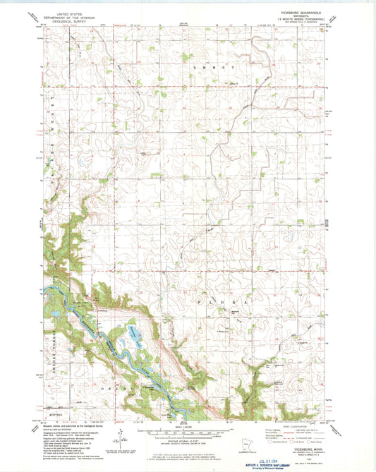 Classic USGS Vicksburg Minnesota 7.5'x7.5' Topo Map Image