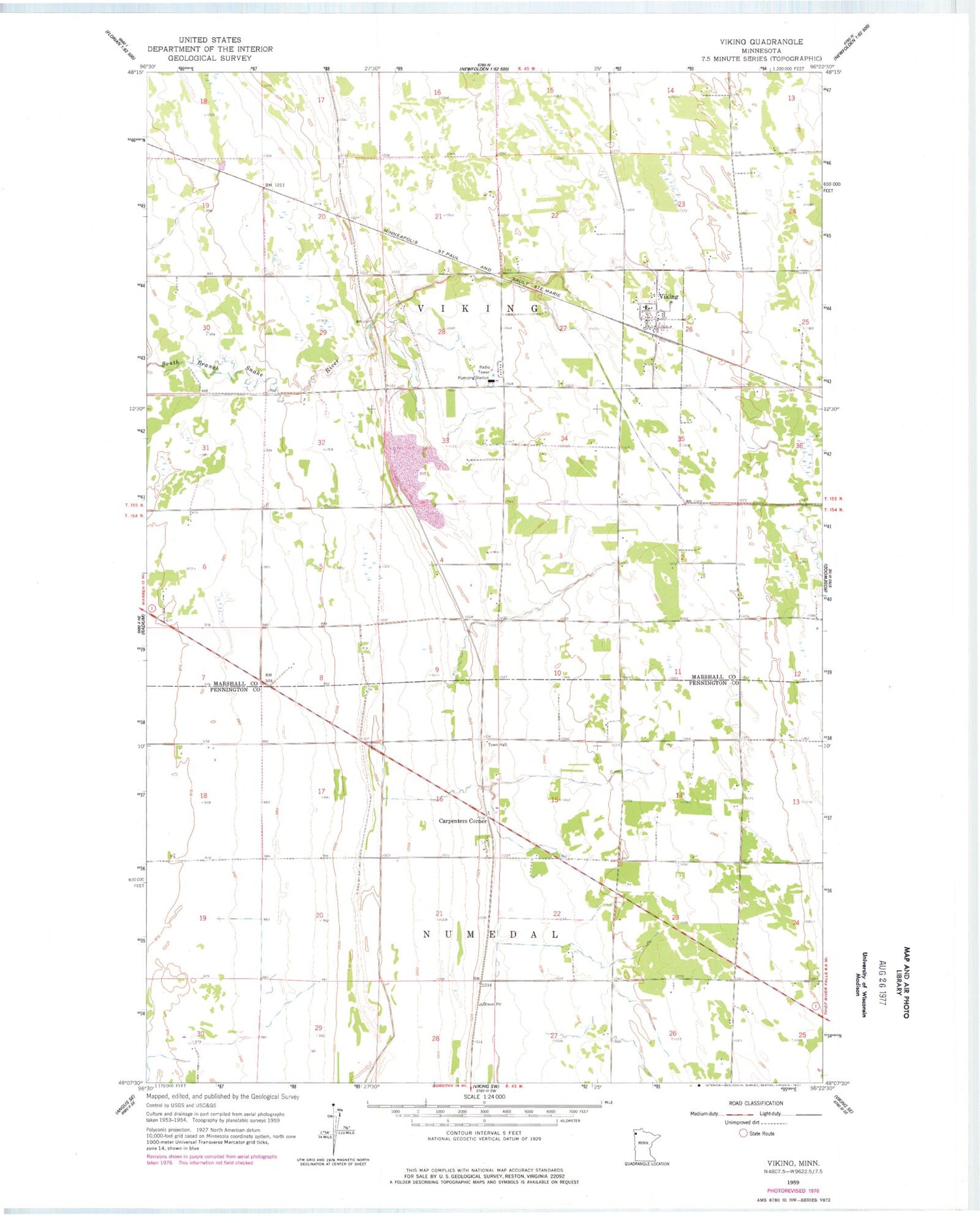 Classic USGS Viking Minnesota 7.5'x7.5' Topo Map Image