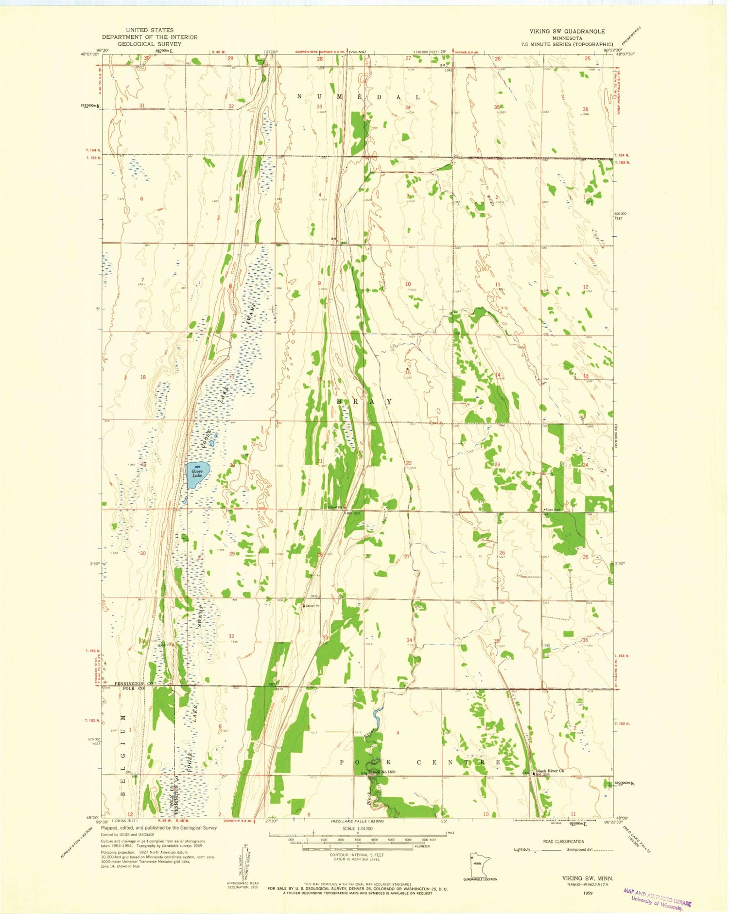 Classic USGS Viking SW Minnesota 7.5'x7.5' Topo Map Image